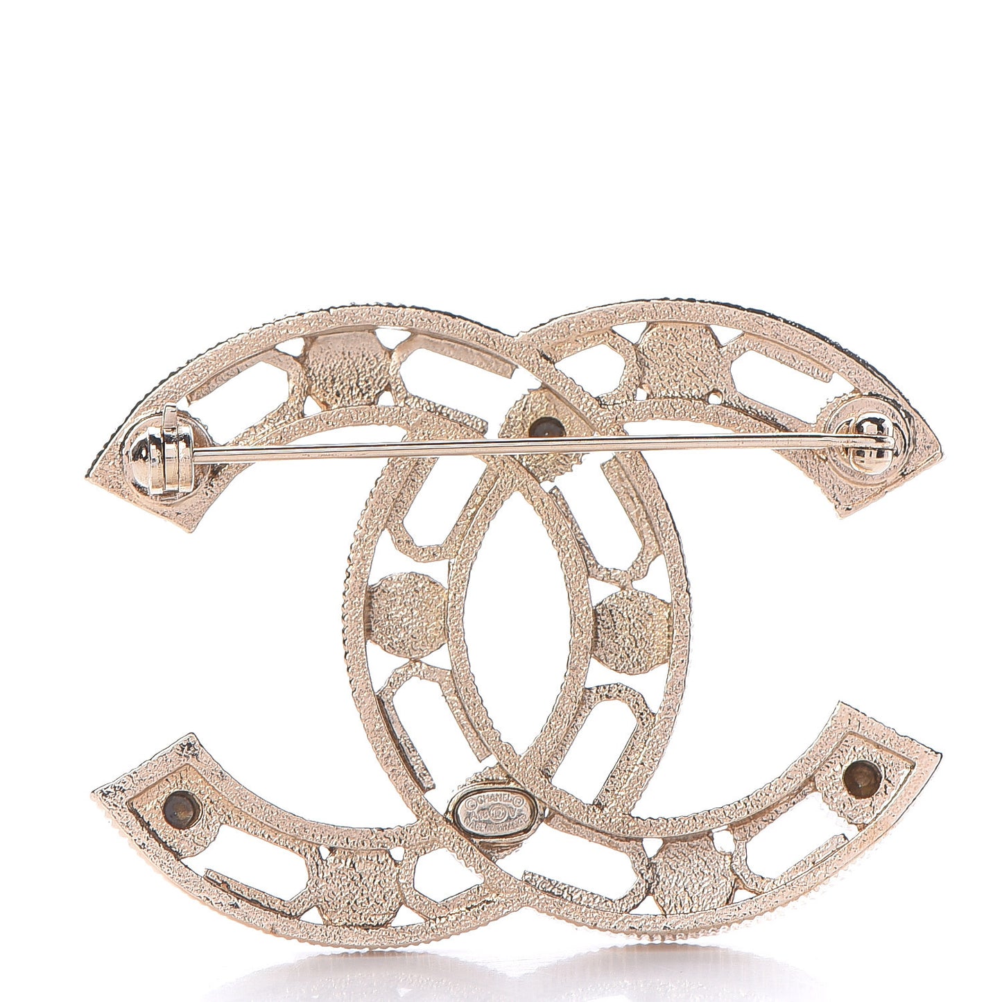 Pearl Crystal CC Brooch Gold Grey