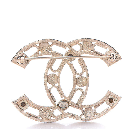 Chanel Pearl Crystal CC Brooch Gold Grey 3 of 5
