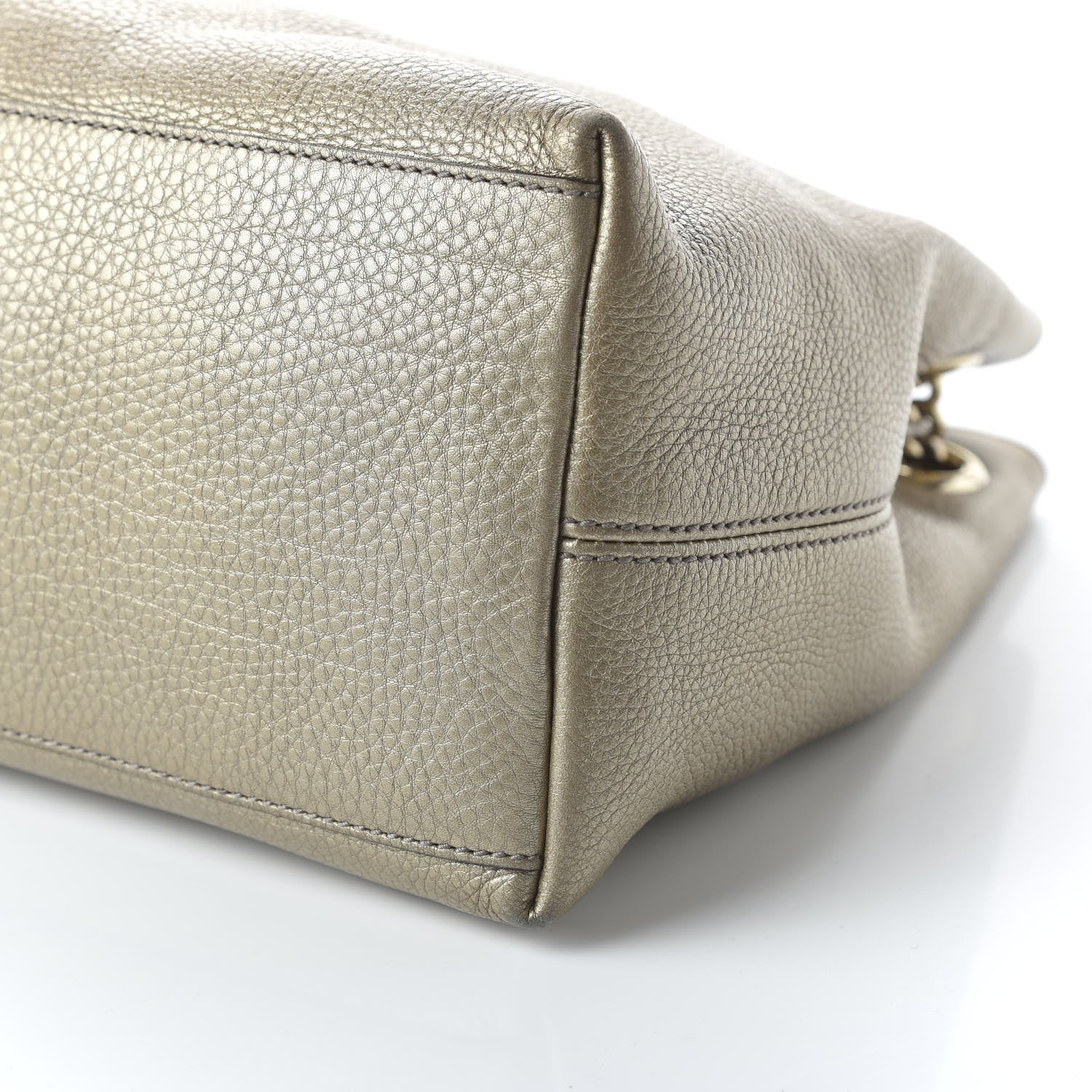 Gucci Metallic Pebbled Calfskin Medium Soho Chain Shoulder Bag Golden Beige 7 of 12