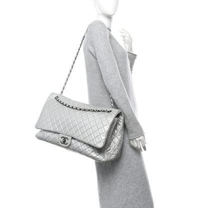 Chanel Metallic Calfskin Quilted XXL Travel Flap Bag Silver 2 of 10