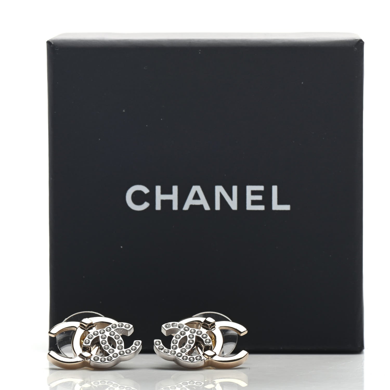 Chanel Crystal Double CC Earrings Gold Silver 5 of 5