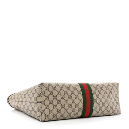 Gucci GG Supreme Monogram Textured Calfskin Web Medium Ophidia Shopping Tote Beige Ebony New Acero 4 of 11