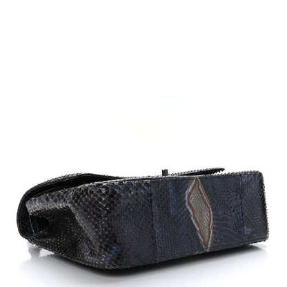 Chanel Metallic Snakeskin Jumbo Double Flap Blue 4 of 9