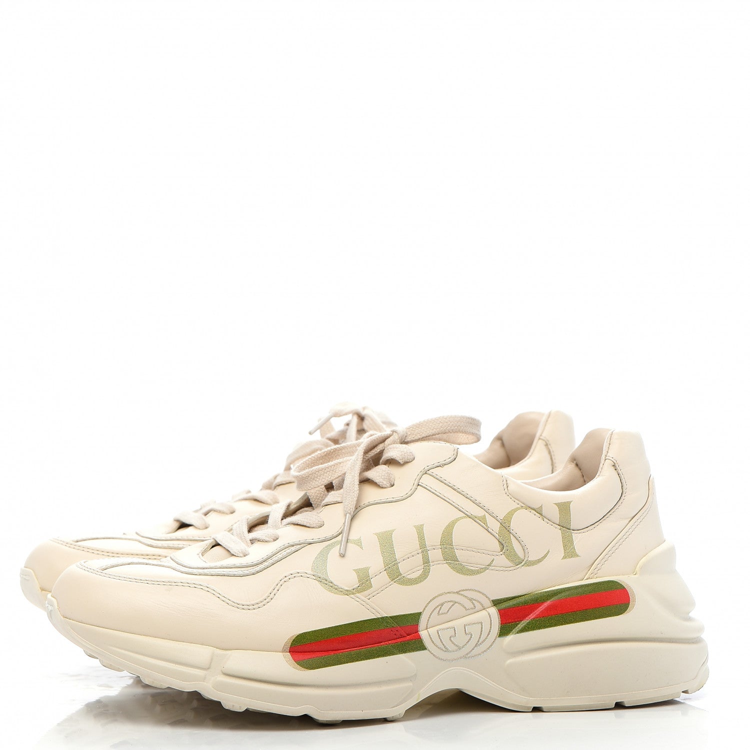 Gucci Calfskin Logo Mens Rhyton Sneakers 8.5 Ivory 3 of 9