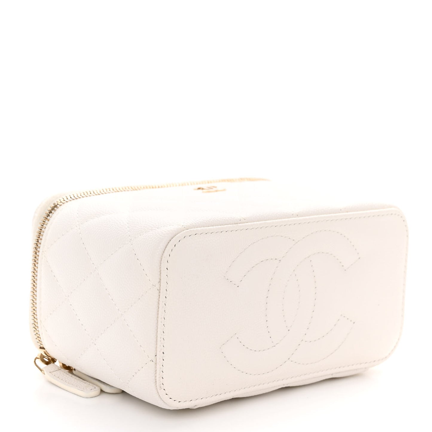 Caviar Quilted Small Vanity Case With Chain White
