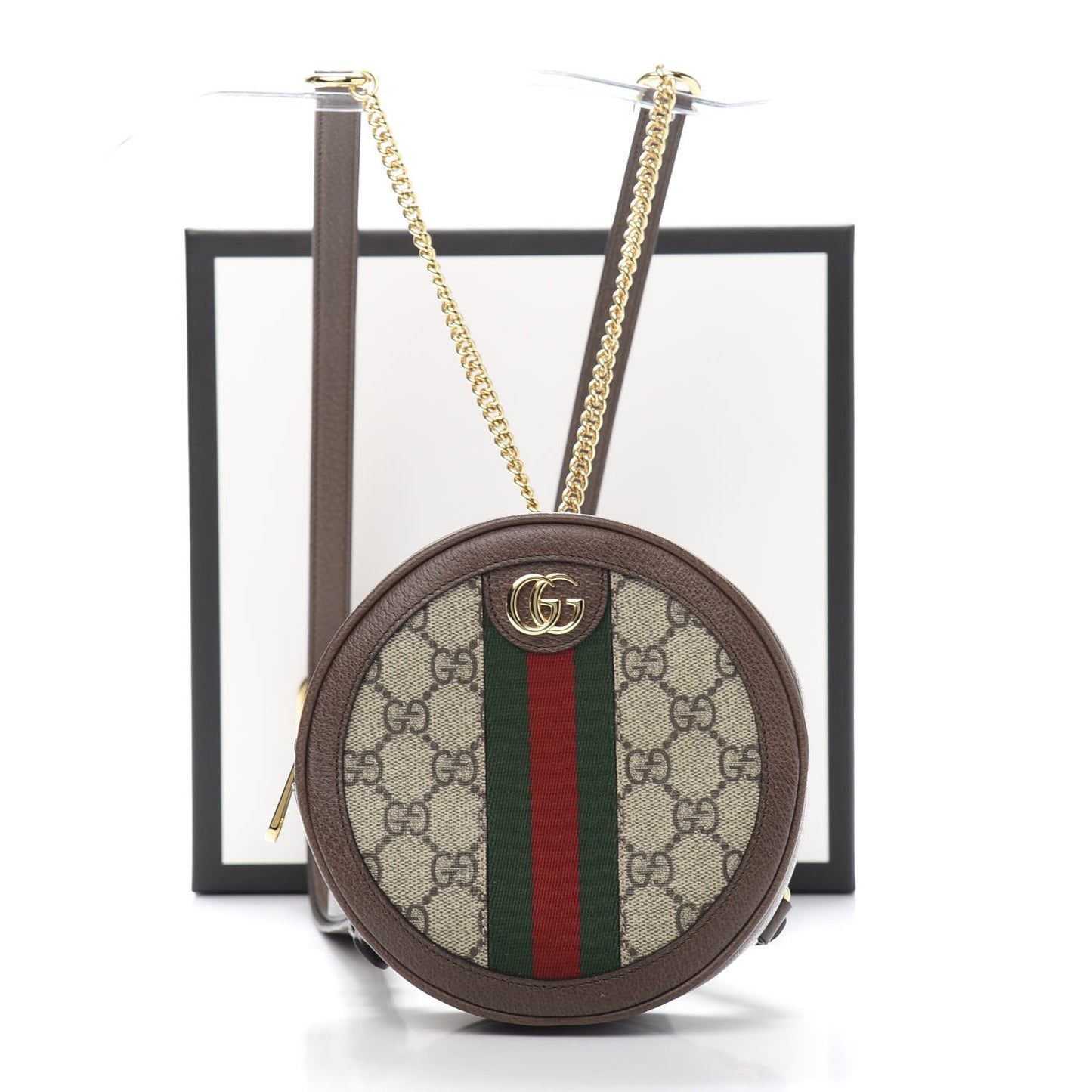 GG Supreme Monogram Web Mini Ophidia Round Backpack Brown