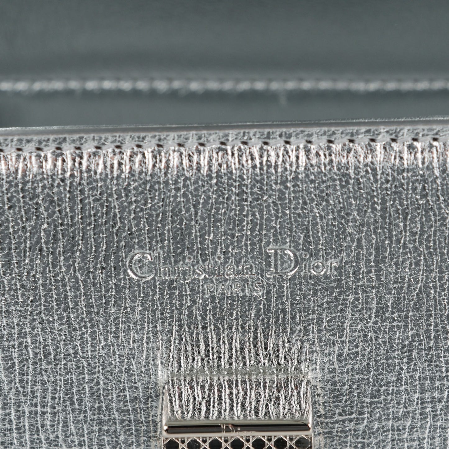 Grained Leather Medium Diorever Flap Silver