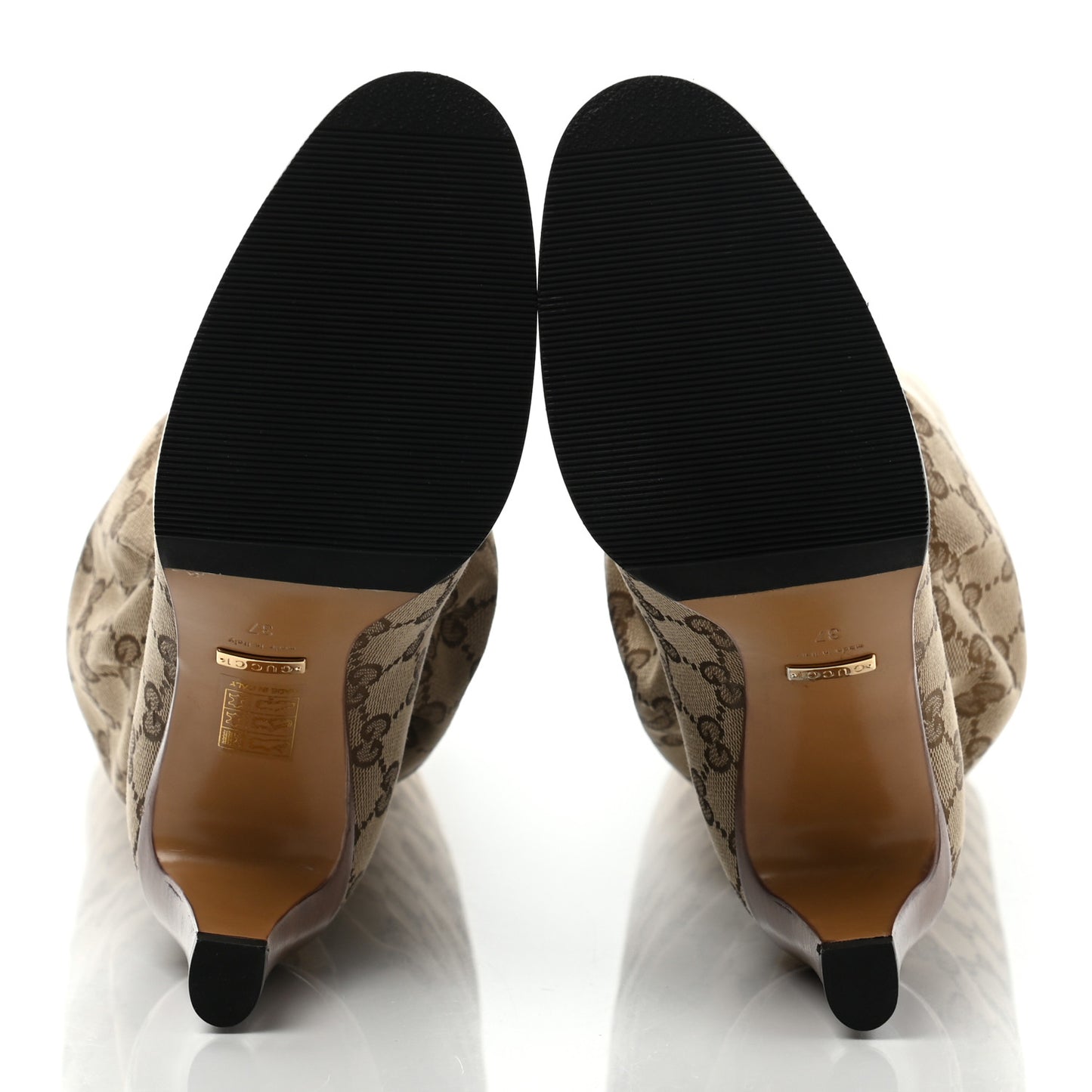 Monogram Malaga Kid Lisa Mid Heel Boots 37 Beige Ebony