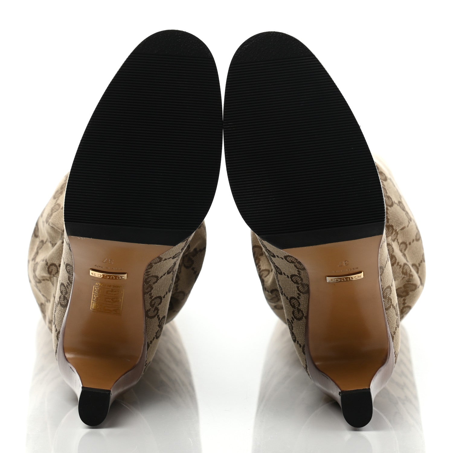 Gucci Monogram Malaga Kid Lisa Mid Heel Boots 37 Beige Ebony 5 of 8
