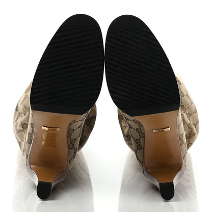 Gucci Monogram Malaga Kid Lisa Mid Heel Boots 37 Beige Ebony 5 of 8