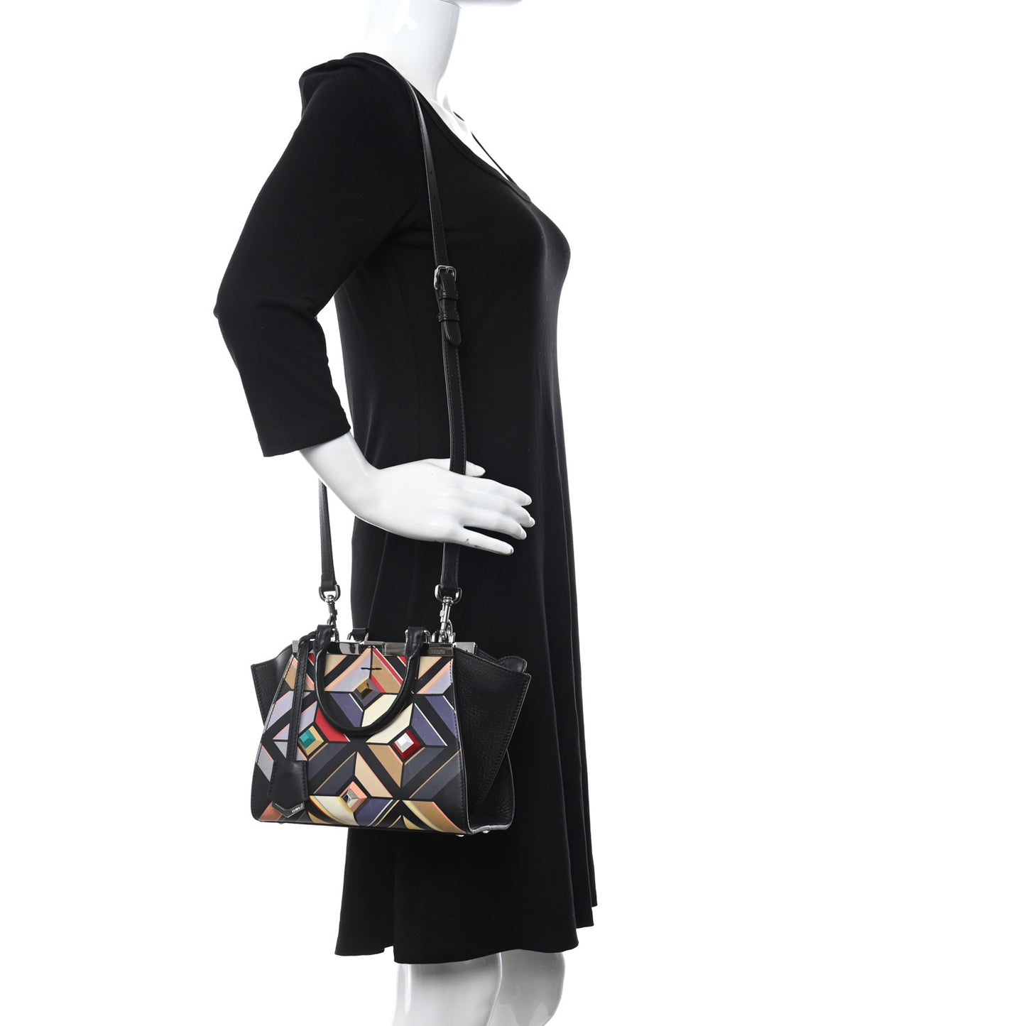 Calfskin Studded Diamond Mini 3Jours Tote Black Multicolor