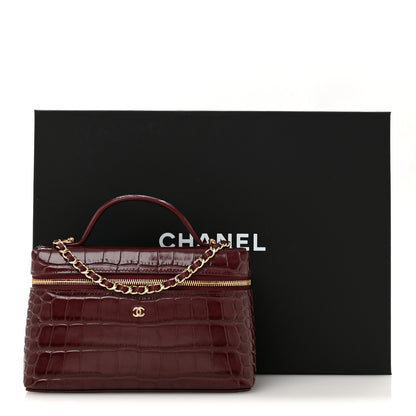Chanel Calfskin Crocodile Embossed Crococo Top Handle Slim Vanity Case With Chain Dark Burgundy 11 of 11