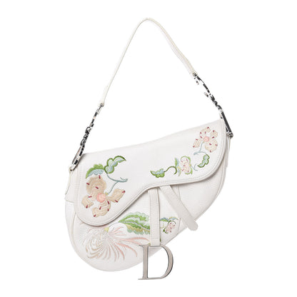 Christian Dior Calfskin Embroidered Romantic Flowers Saddle Bag White 1 of 12