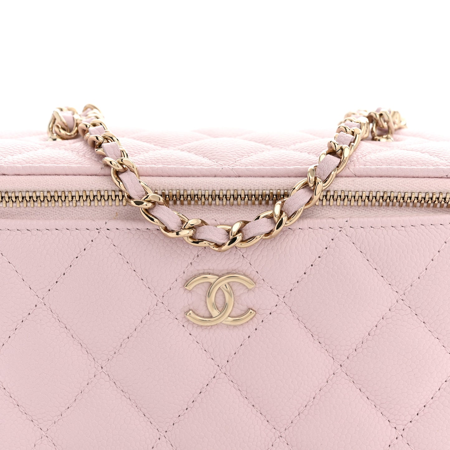 Caviar Quilted Small Tiny CC Vanity Case With Chain Light Pink