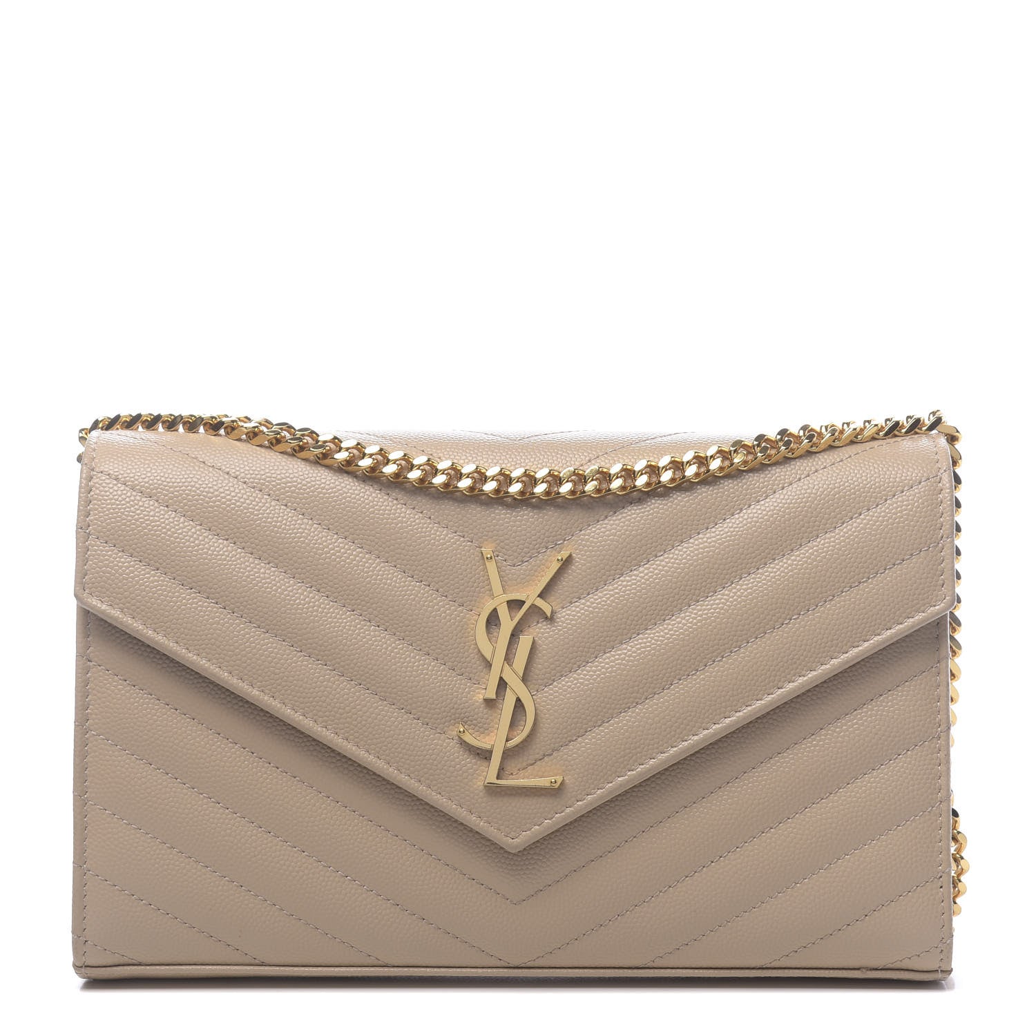 Saint Laurent Grain De Poudre Matelasse Chevron Monogram Chain Wallet Nude Powder 1 of 9