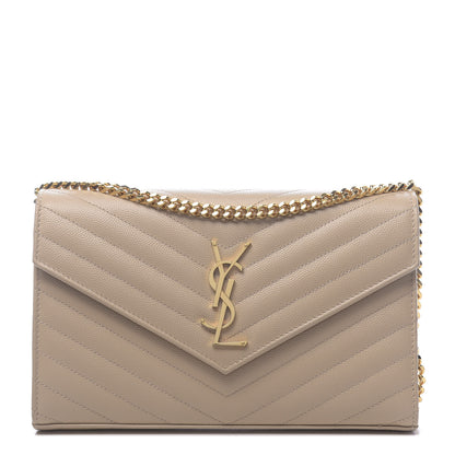 Saint Laurent Grain De Poudre Matelasse Chevron Monogram Chain Wallet Nude Powder 1 of 9