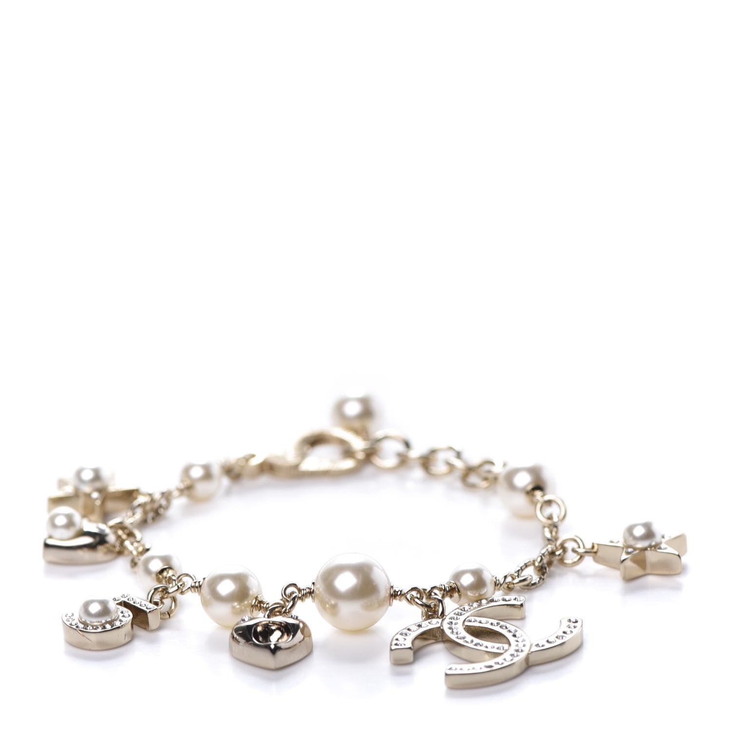 Chanel Crystal Pearl CC Charming Bracelet Gold 1 of 6
