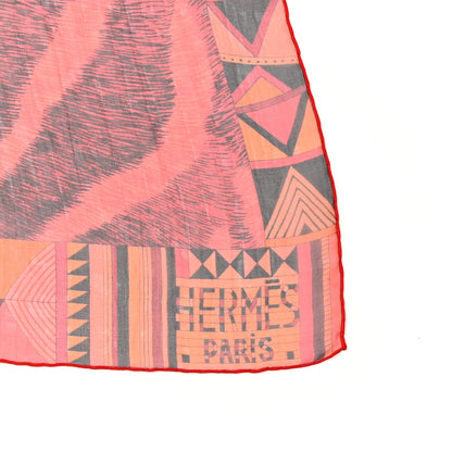 Hermes Silk Mousseline Pelages et Camouflage Stole Lipstick Corail 2 of 4