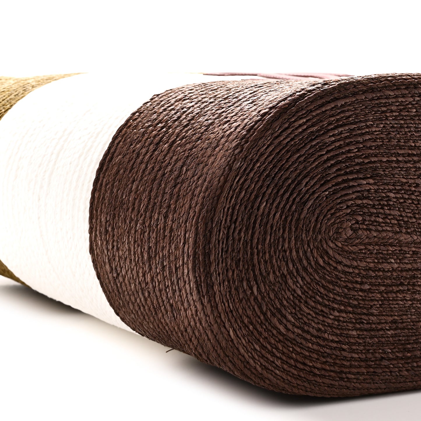 Raffia Calfskin Maxi Shopping Bag Khaki White Brown