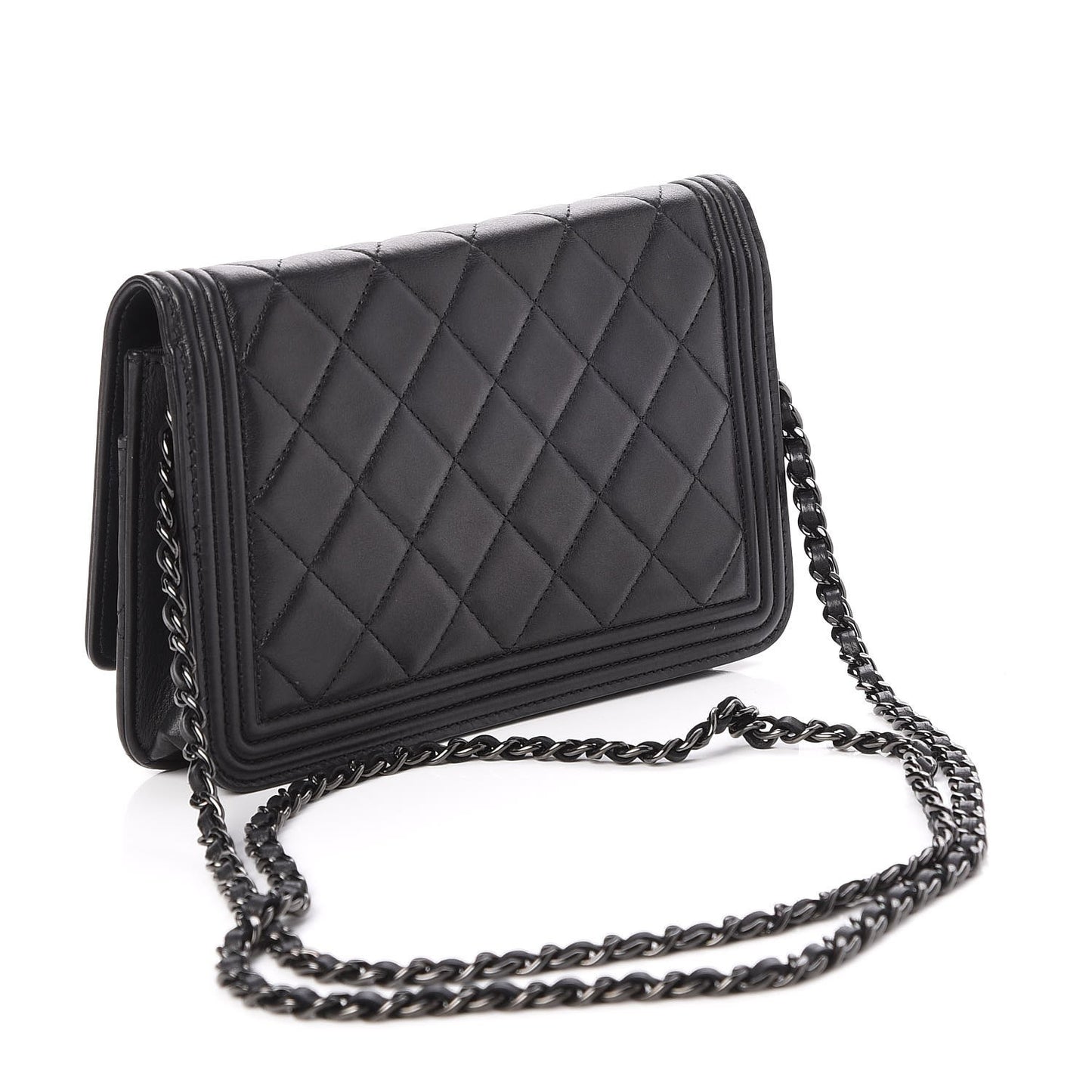 Calfskin Quilted Boy Wallet On Chain WOC Black