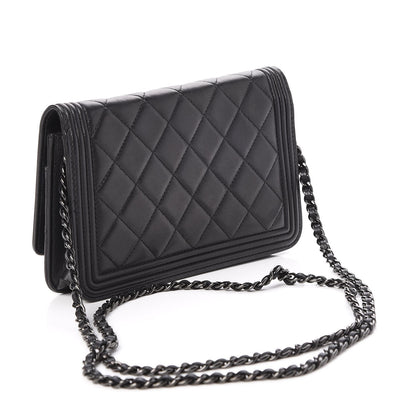 Chanel Calfskin Quilted Boy Wallet On Chain WOC Black 3 of 8