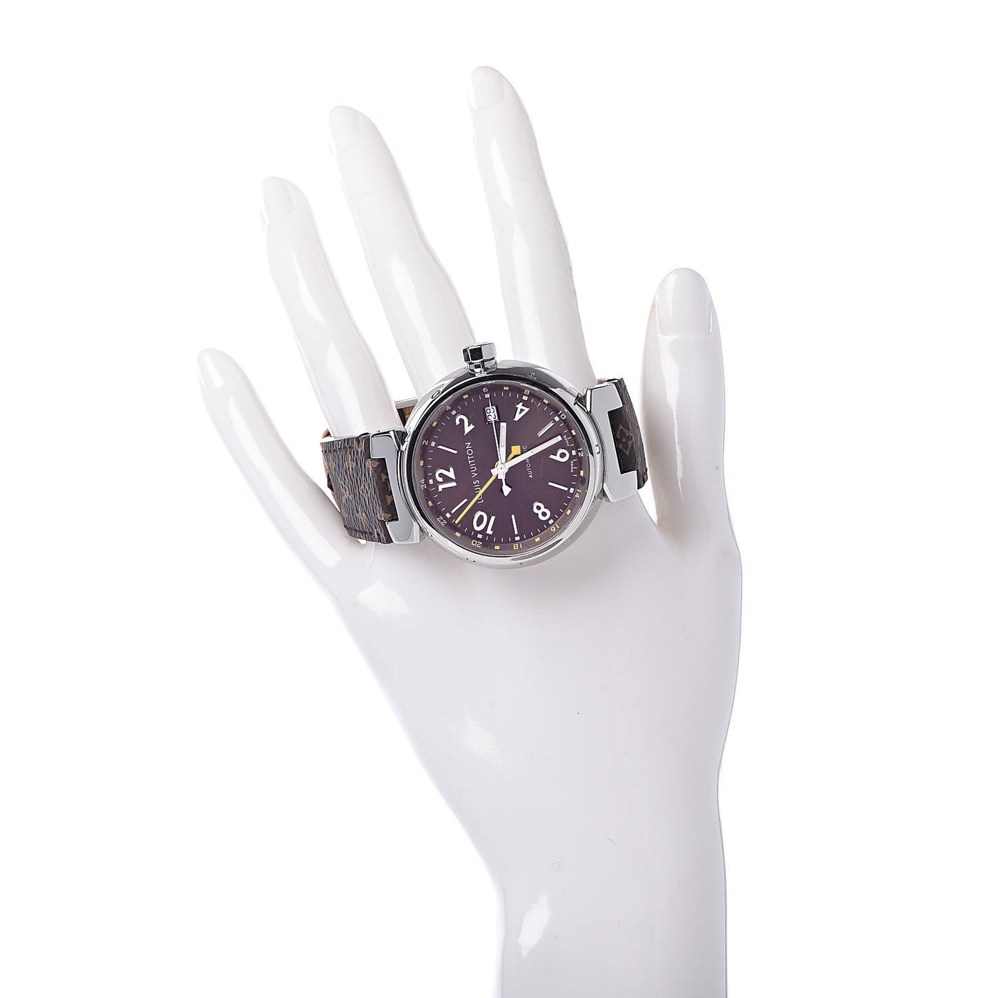 Stainless Steel Monogram 39mm Tambour GMT Automatic Watch Brown