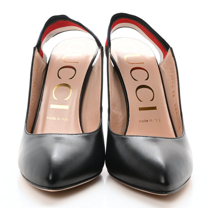 Gucci Malaga Kid Web Sylvie High Heel Slingback Pumps 38 Black 3 of 9
