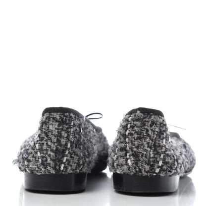 Chanel Tweed Patent Cap Toe Ballerina Flats 36.5 Grey Black White 7 of 9