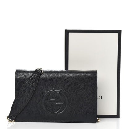 Gucci Pebbled Calfskin Soho Wallet on Chain Black 10 of 10