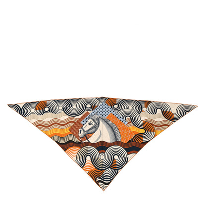 Hermes Cashmere Silk Cheval Vague Giant Pointe Triangle Scarf Caramel Bleu Naturel 1 of 4