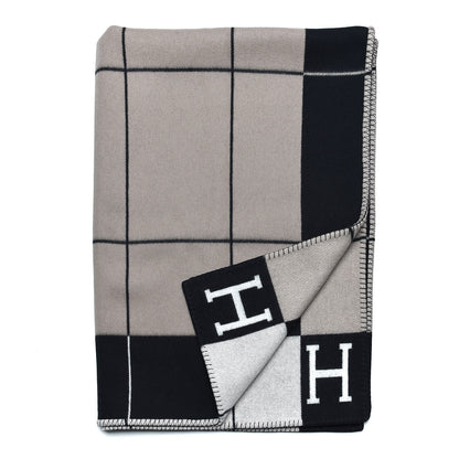 Hermes Wool Cashmere Avalon III Blanket Ecru Black 3 of 5