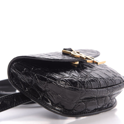 Saint Laurent Shiny Calfskin Crocodile Embossed Monogram Kaia Belt Bag Black 6 of 9