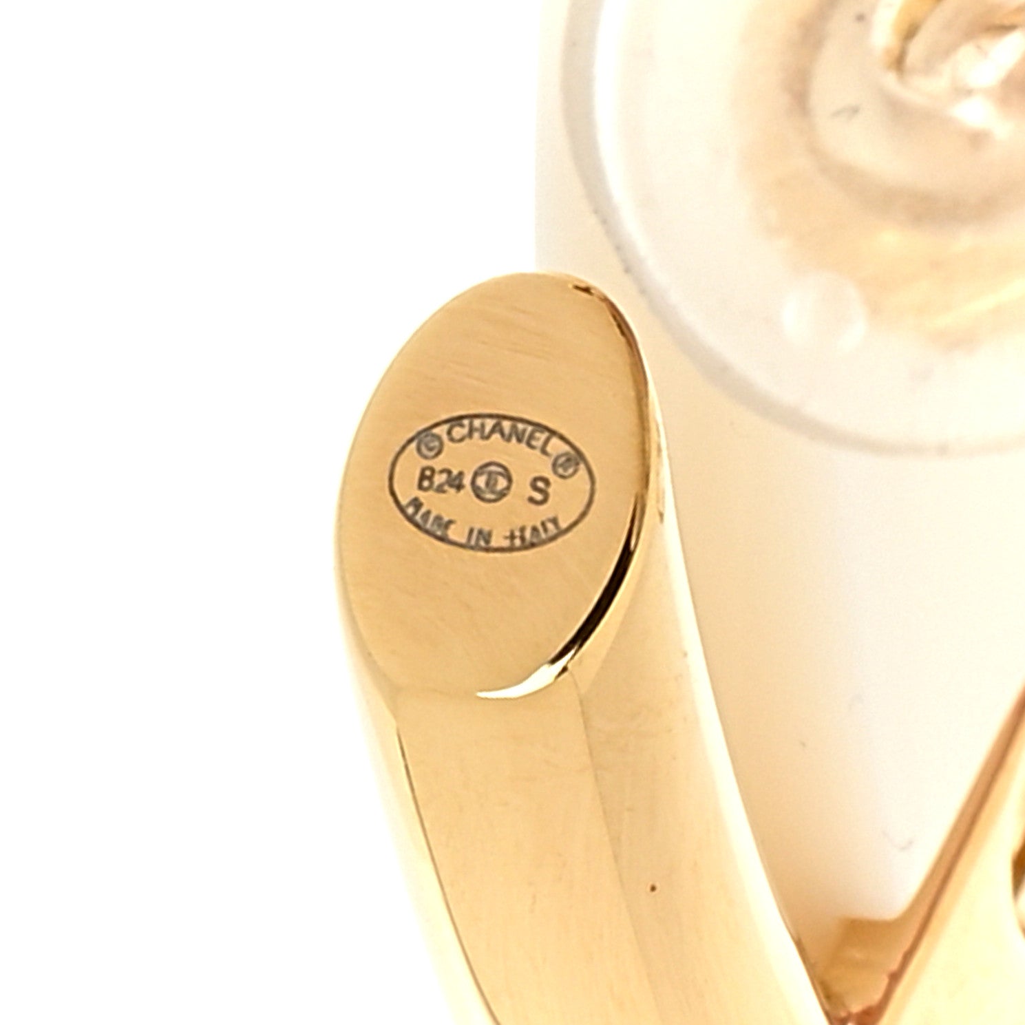 Chanel Metal Enamel CC Hoop Clip On Earrings Gold White 4 of 4