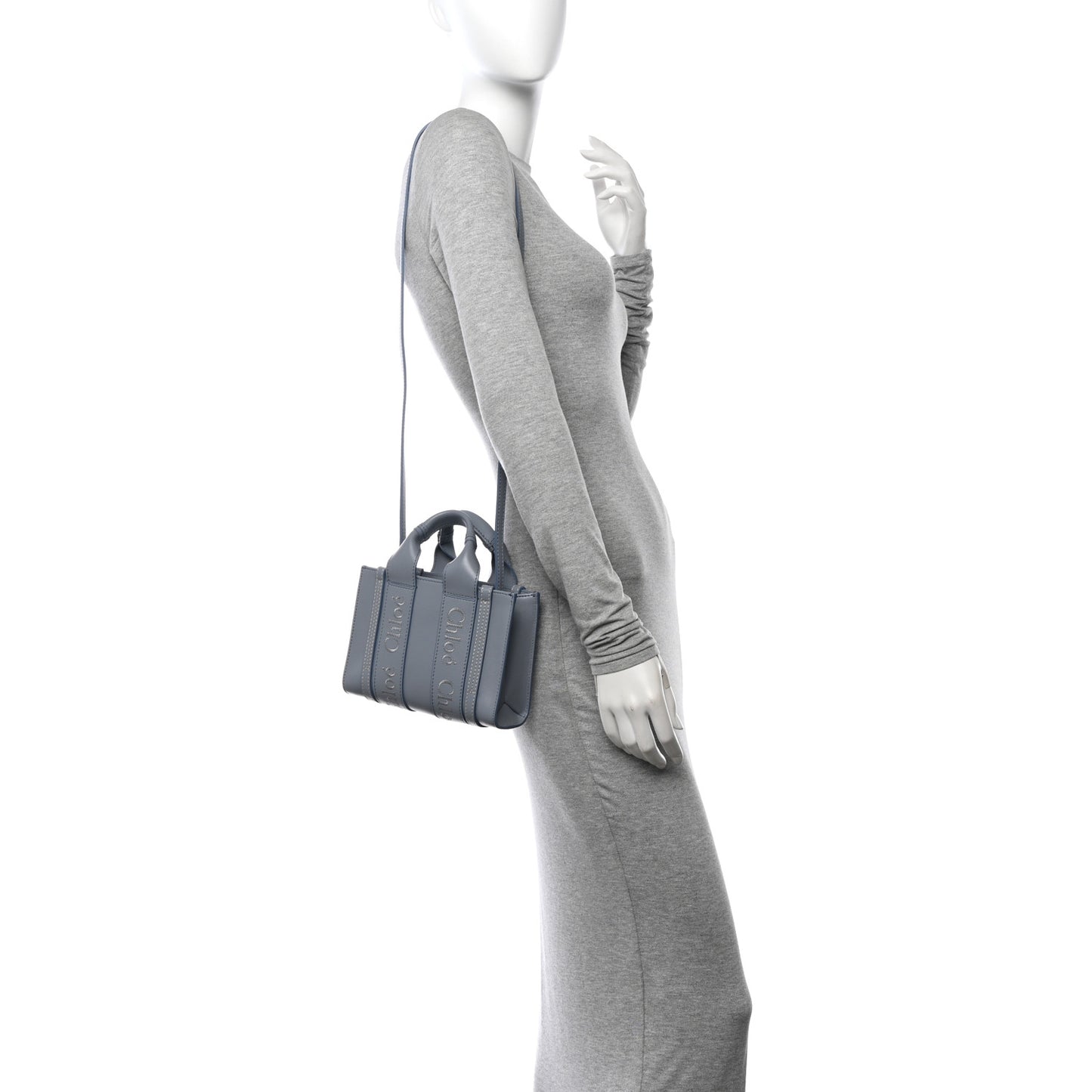 Calfskin Mini Woody Ribbon Tote Storm Blue
