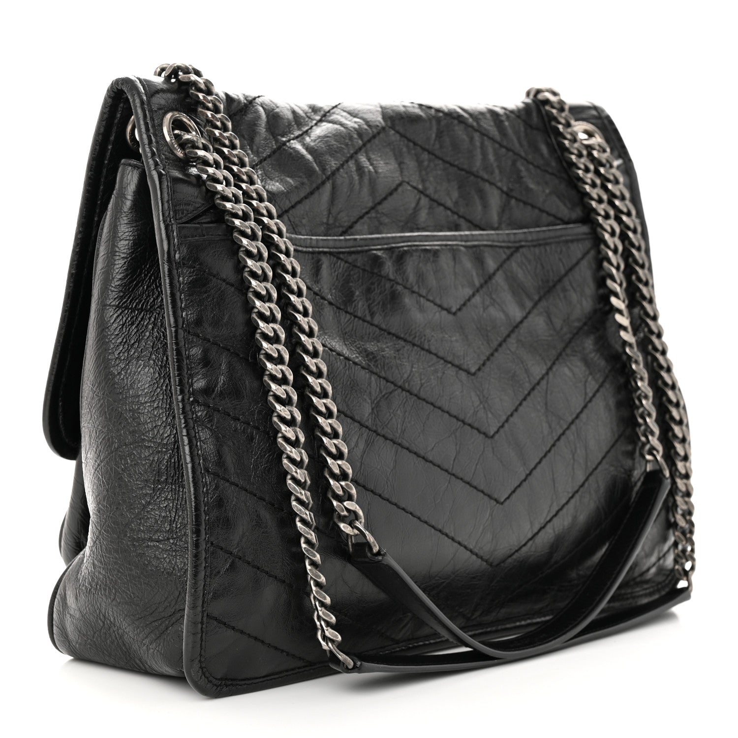 Saint Laurent Crinkled Calfskin Matelasse Monogram Large Niki Chain Satchel Black 3 of 10