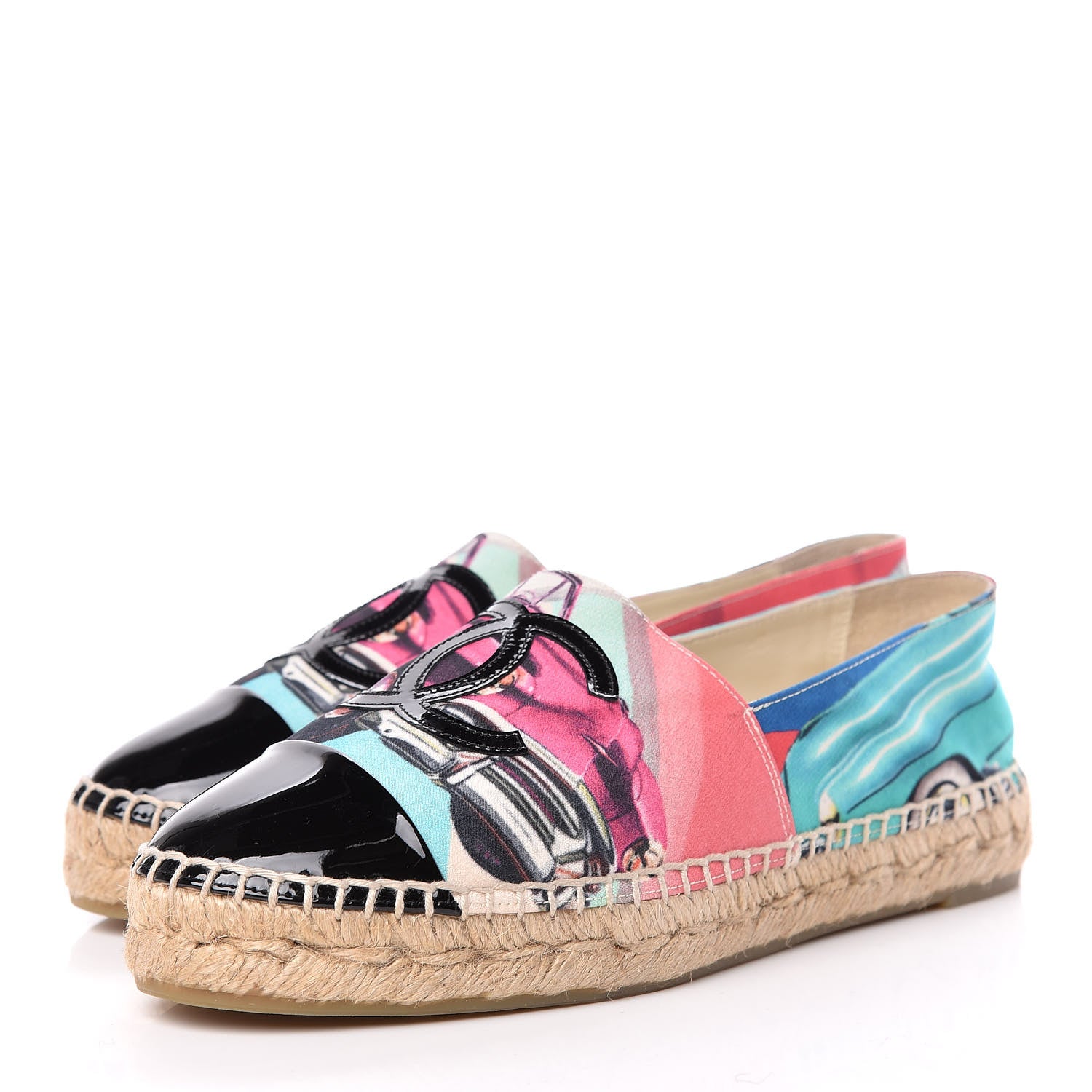 Chanel Crepe Patent CC Espadrilles 37 Multicolor Black 3 of 9