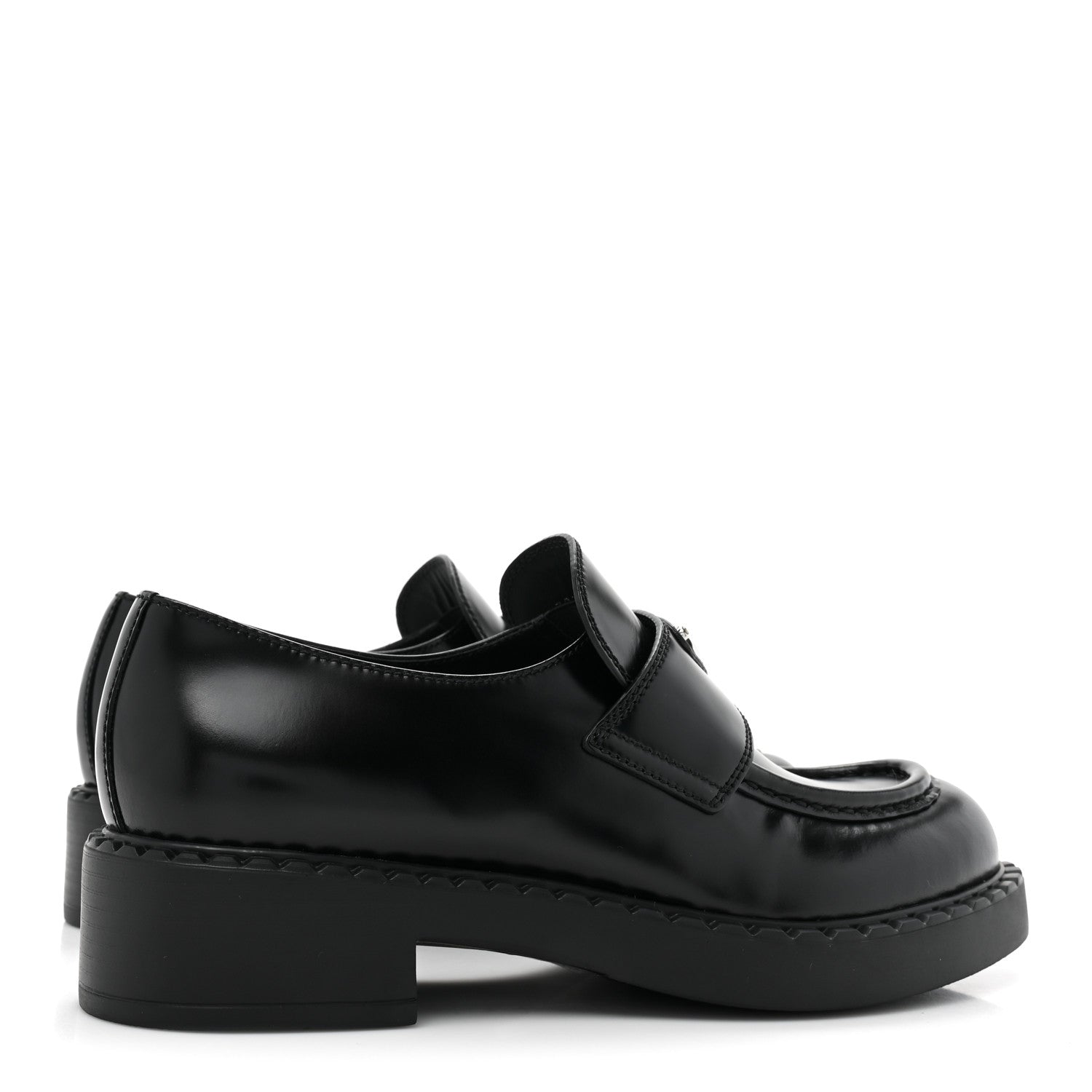 Prada Spazzolato Metal Triangle Logo 50mm Loafers 38.5 Black 4 of 9