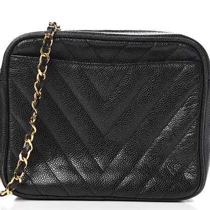 Chanel Caviar Chevron Quilted Camera Case Black 12 of 12
