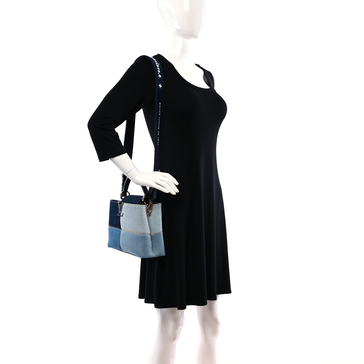 Taurillon Denim Capucines BB Navy Blue
