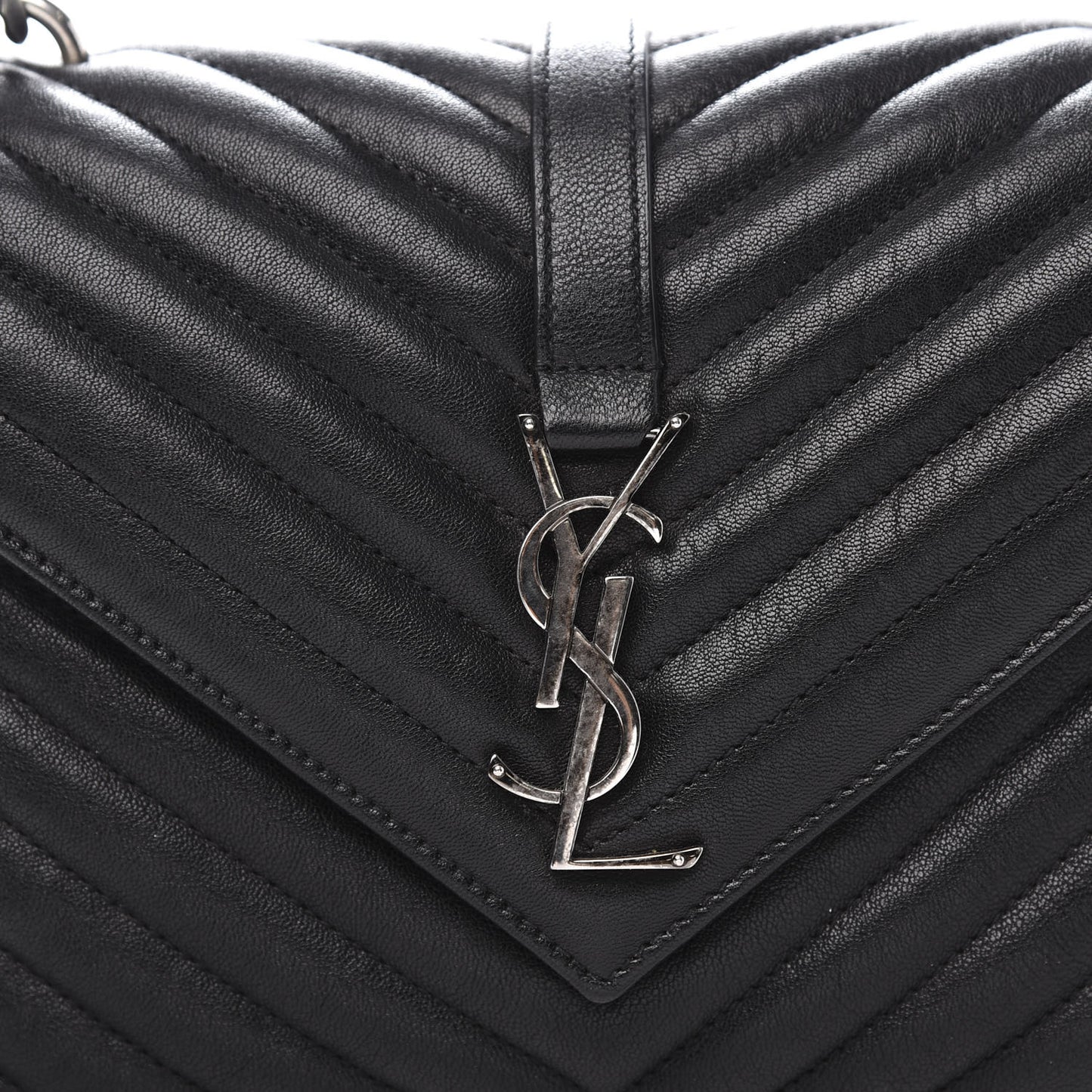 Sheepskin Matelasse Chevron Monogram Medium College Bag Black