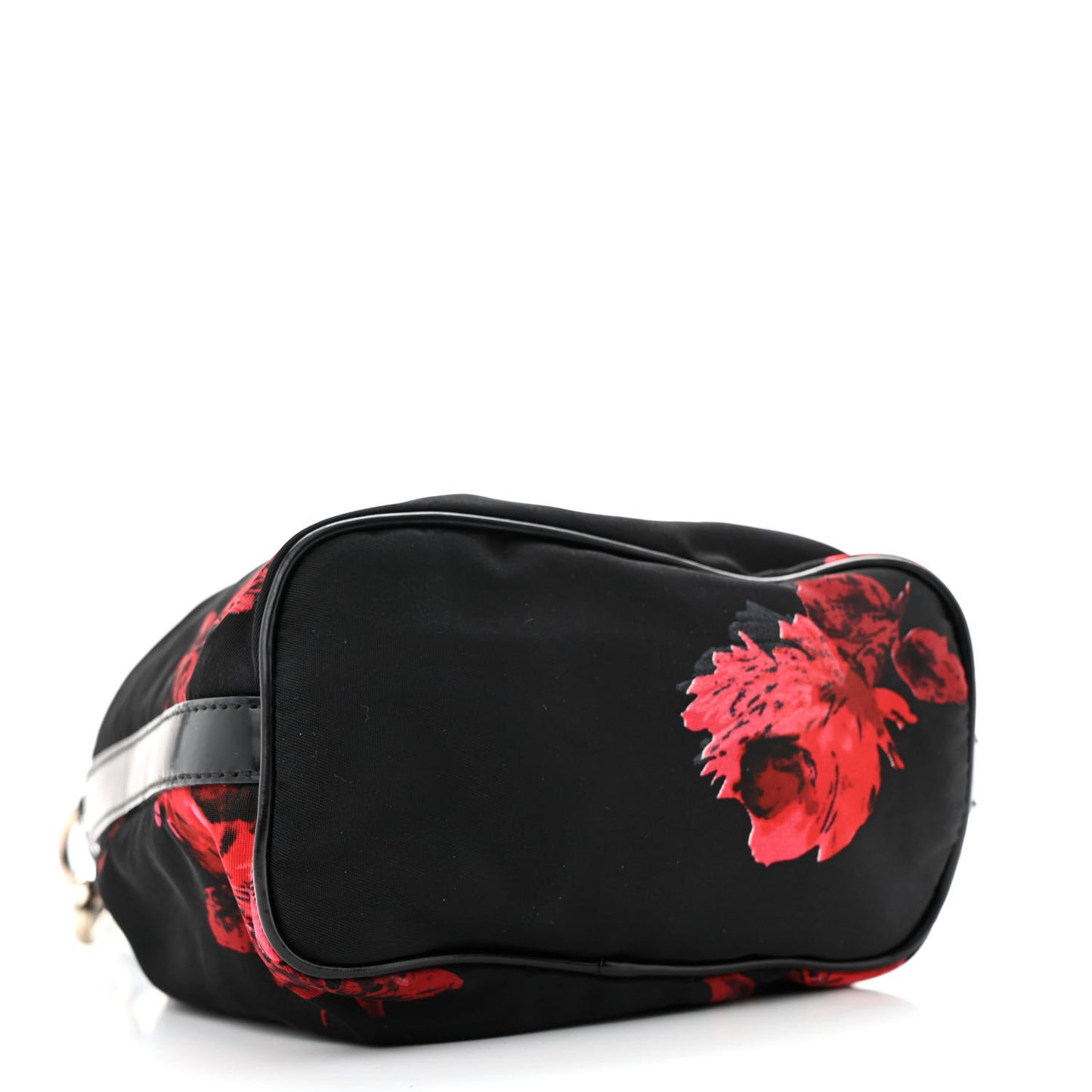 Tessuto Nylon Spazzolato Rose Print Bucket Bag Black Rosso