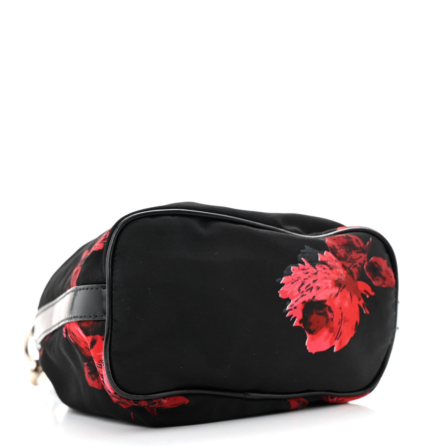Prada Tessuto Nylon Spazzolato Rose Print Bucket Bag Black Rosso 4 of 13