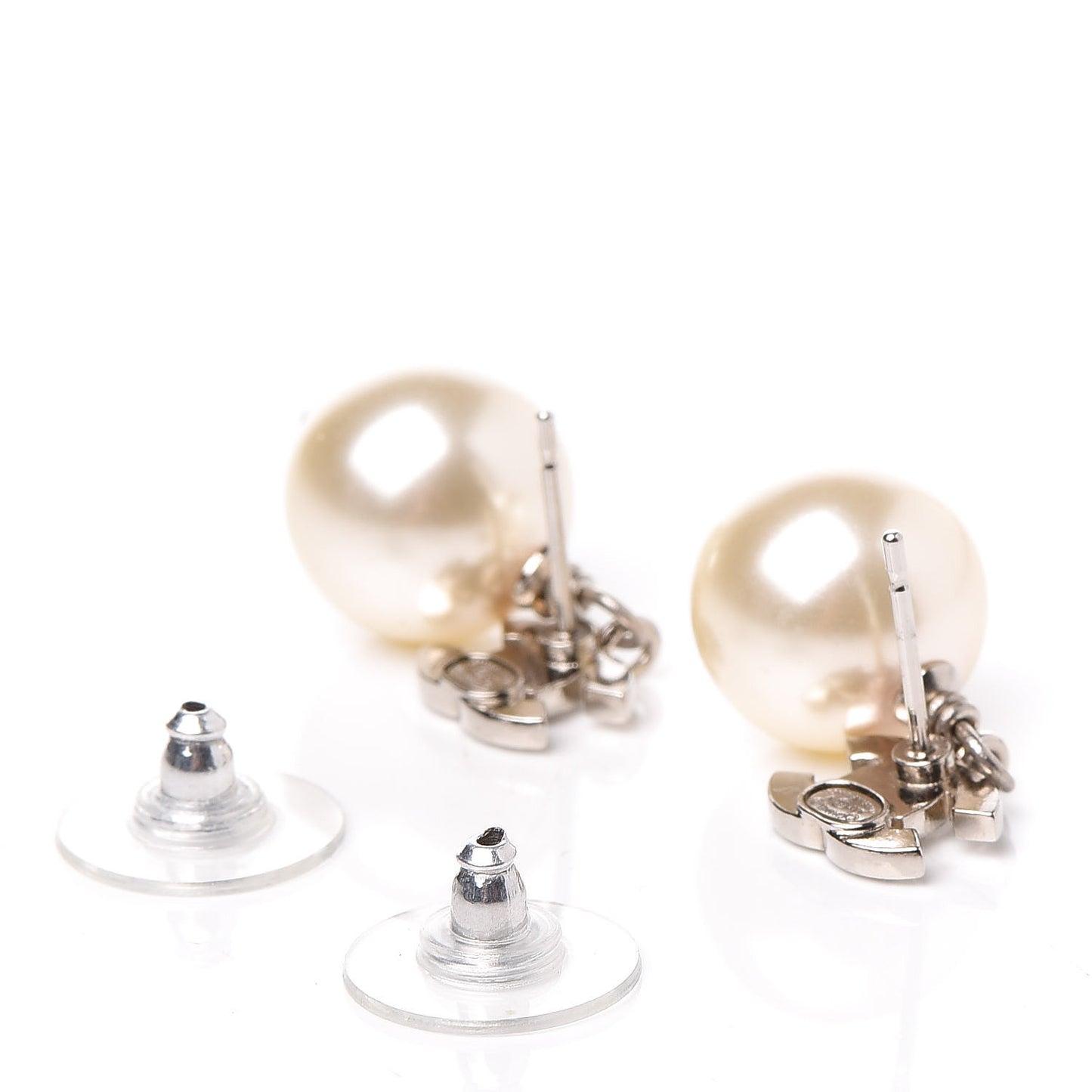 Crystal Pearl CC Drop Earrings Silver Pearly White