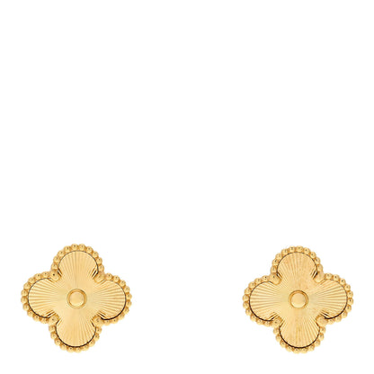 Van Cleef & Arpels 18K Yellow Gold Guilloche Vintage Alhambra Earrings 1 of 6