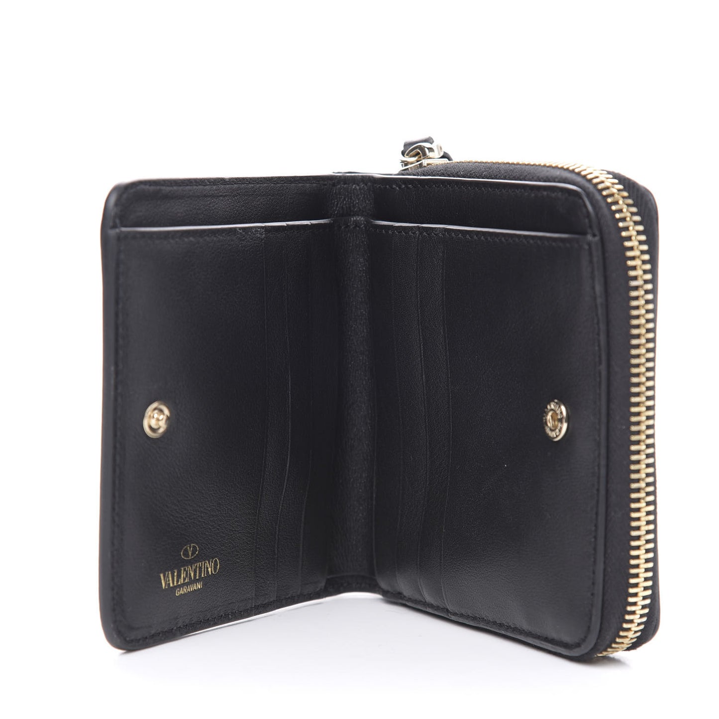 Vitello Rockstud Compact Zip Around Wallet Black