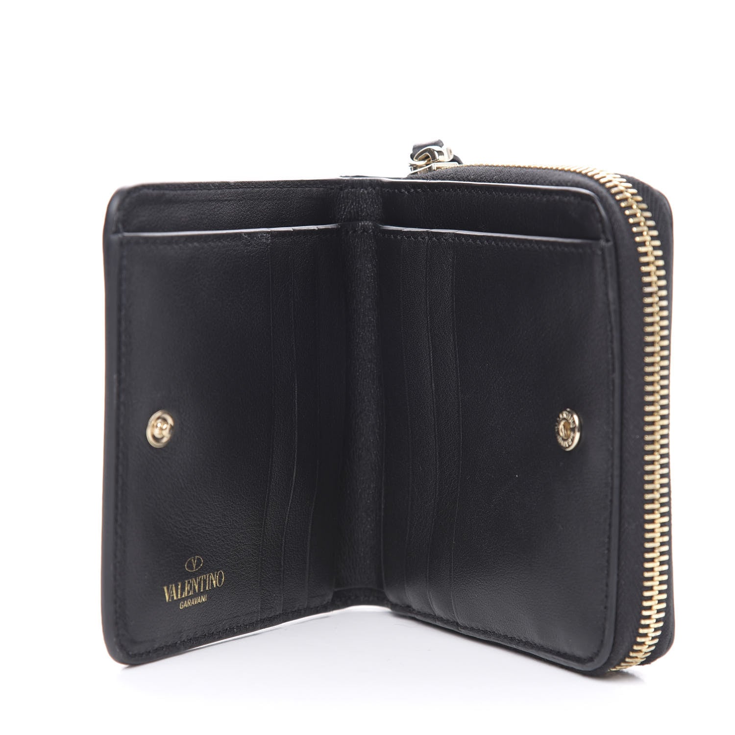 Valentino Garavani Vitello Rockstud Compact Zip Around Wallet Black 7 of 8