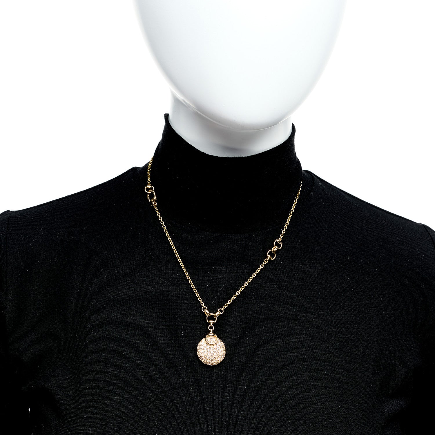 Gucci 18K Yellow Gold Diamond Horsebit Round Pendant Necklace 2 of 5