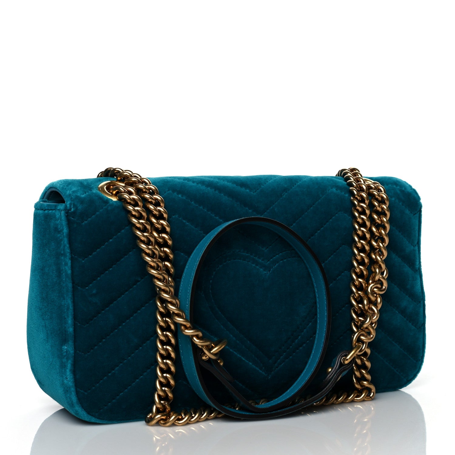 Gucci Velvet Matelasse Small GG Marmont Shoulder Bag Pavone Cyan 3 of 10