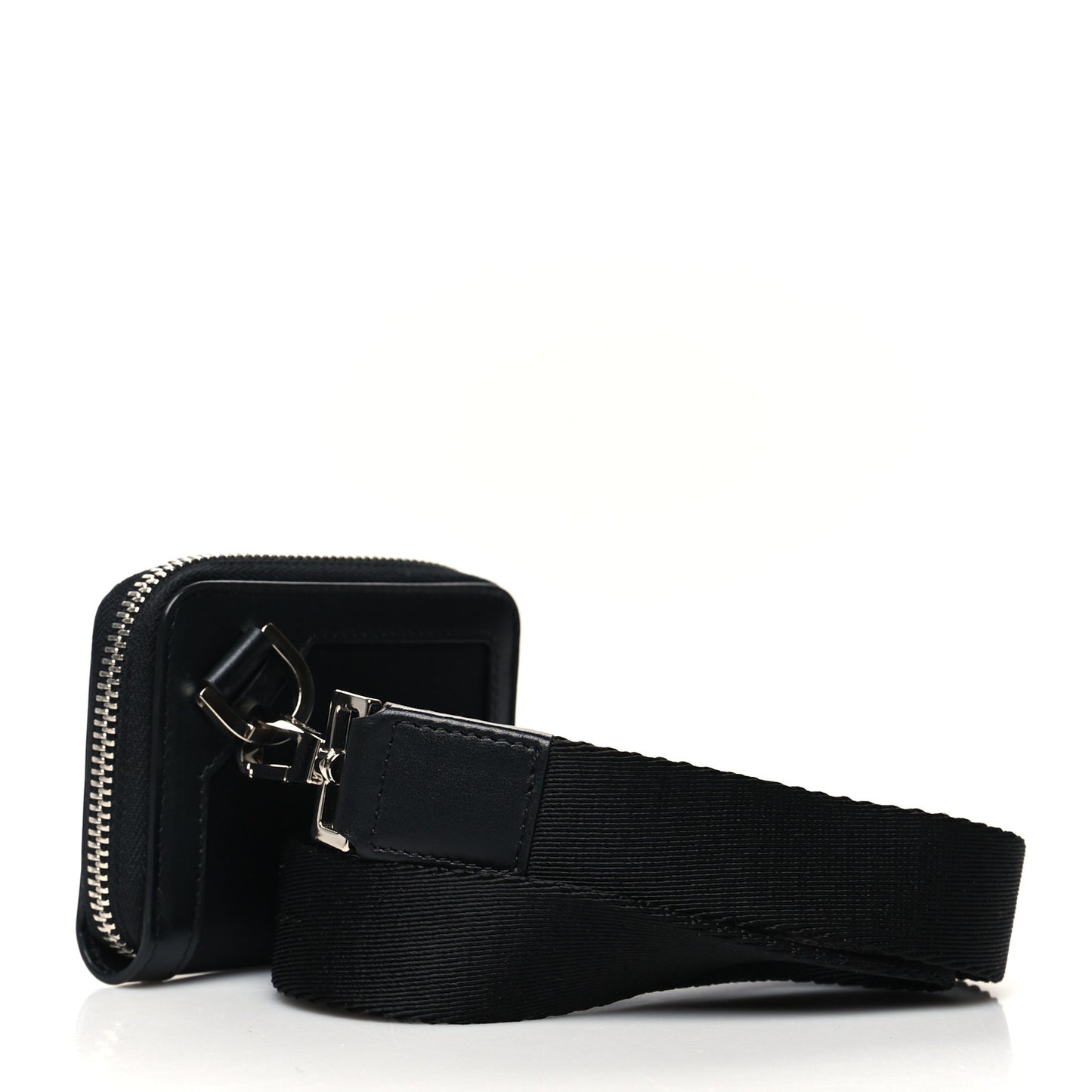 Calfskin Nylon La Medusa Zip Around Lanyard Wallet Black