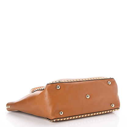 Valentino Garavani Textured Calfskin Medium Rockstud Tote Camel 4 of 8